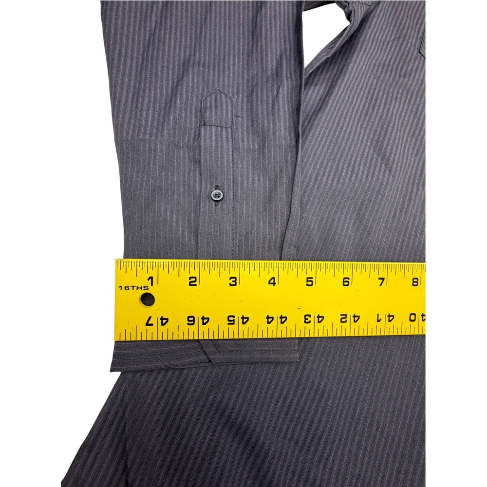 No Retreat Men's Large Black Purple Pinstripe Long Sleeve Button Up Shirt - Picture 8 of 13